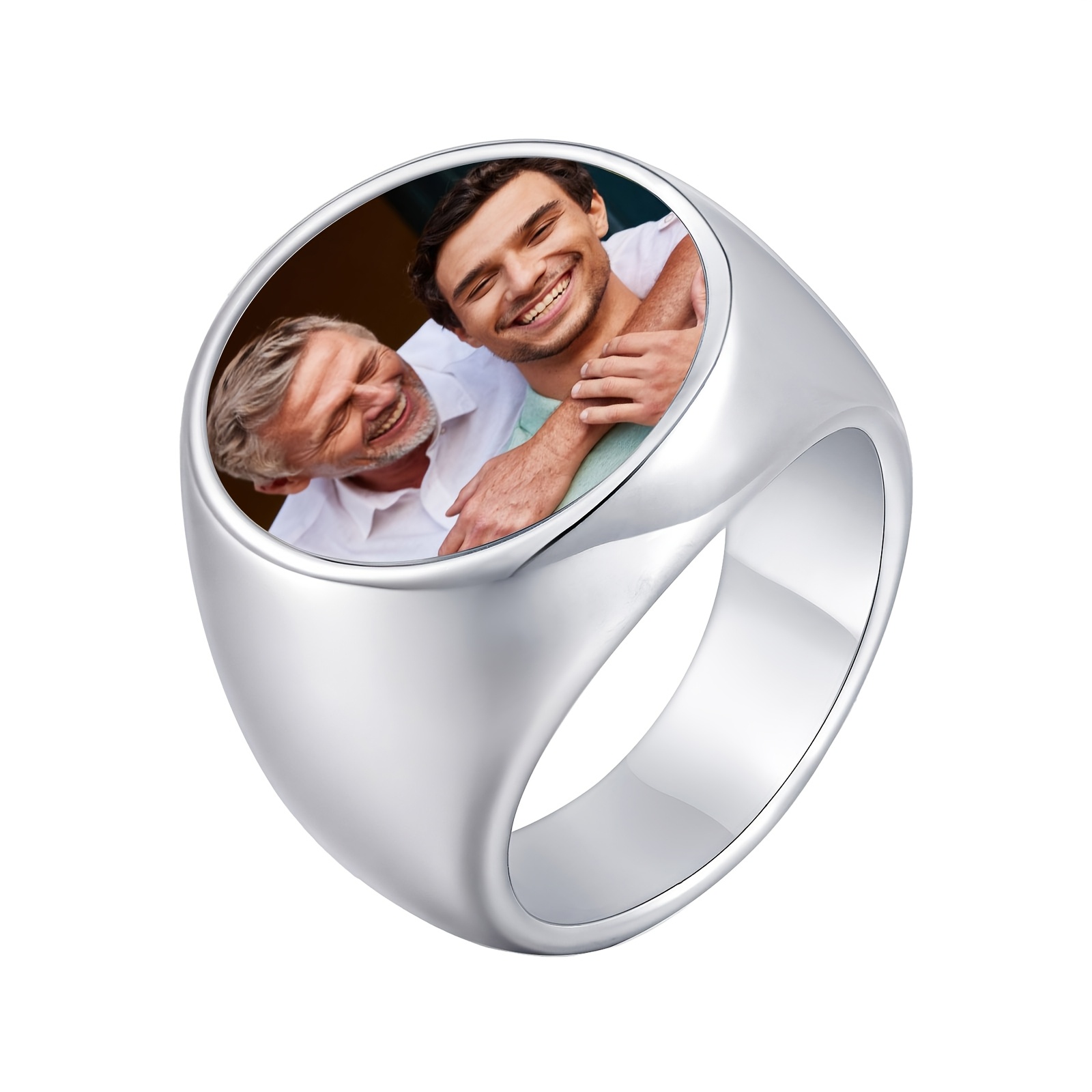 Custom Photo Engraved 316L Stainless Steel Ring, Personalized Gift